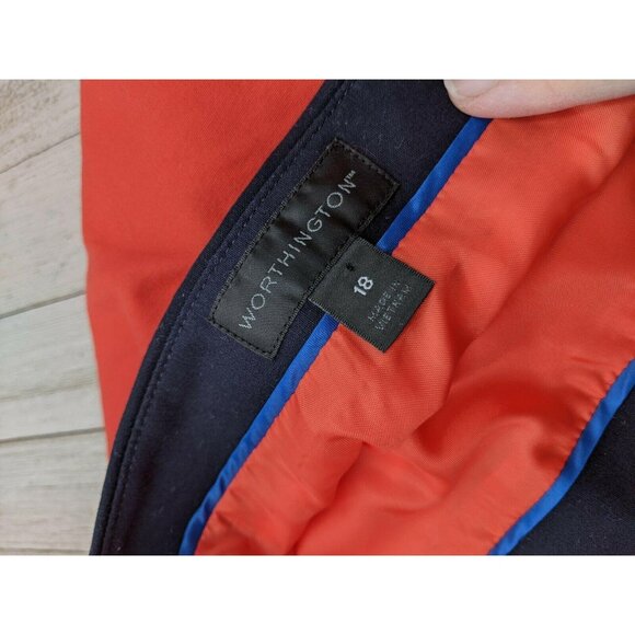 Worthington Stretch Skirt Size 18 Navy Blue Orange Color Block Straight Career - Picture 3 of 5